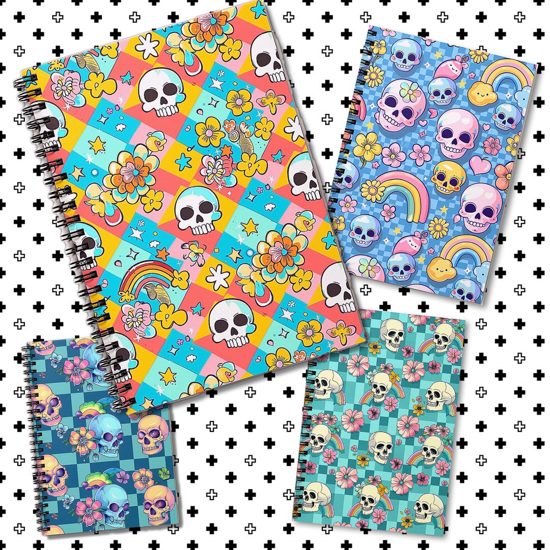 Skull Pattern Spiral Notebook – Gothic Aesthetic Journal, 6