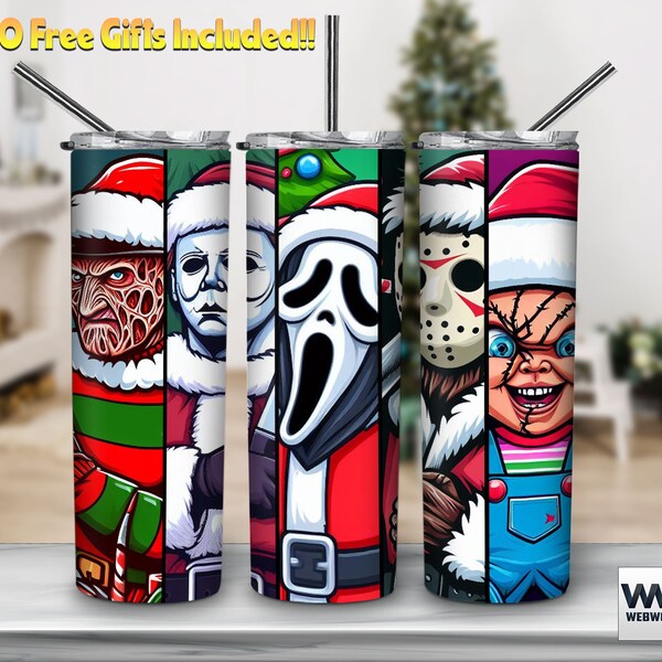 Horror Christmas 20oz Skinny Tumbler Sublimation Designs, Christmas Tumbler For Straight/Tapered Wrap Png, Instant Digital Download