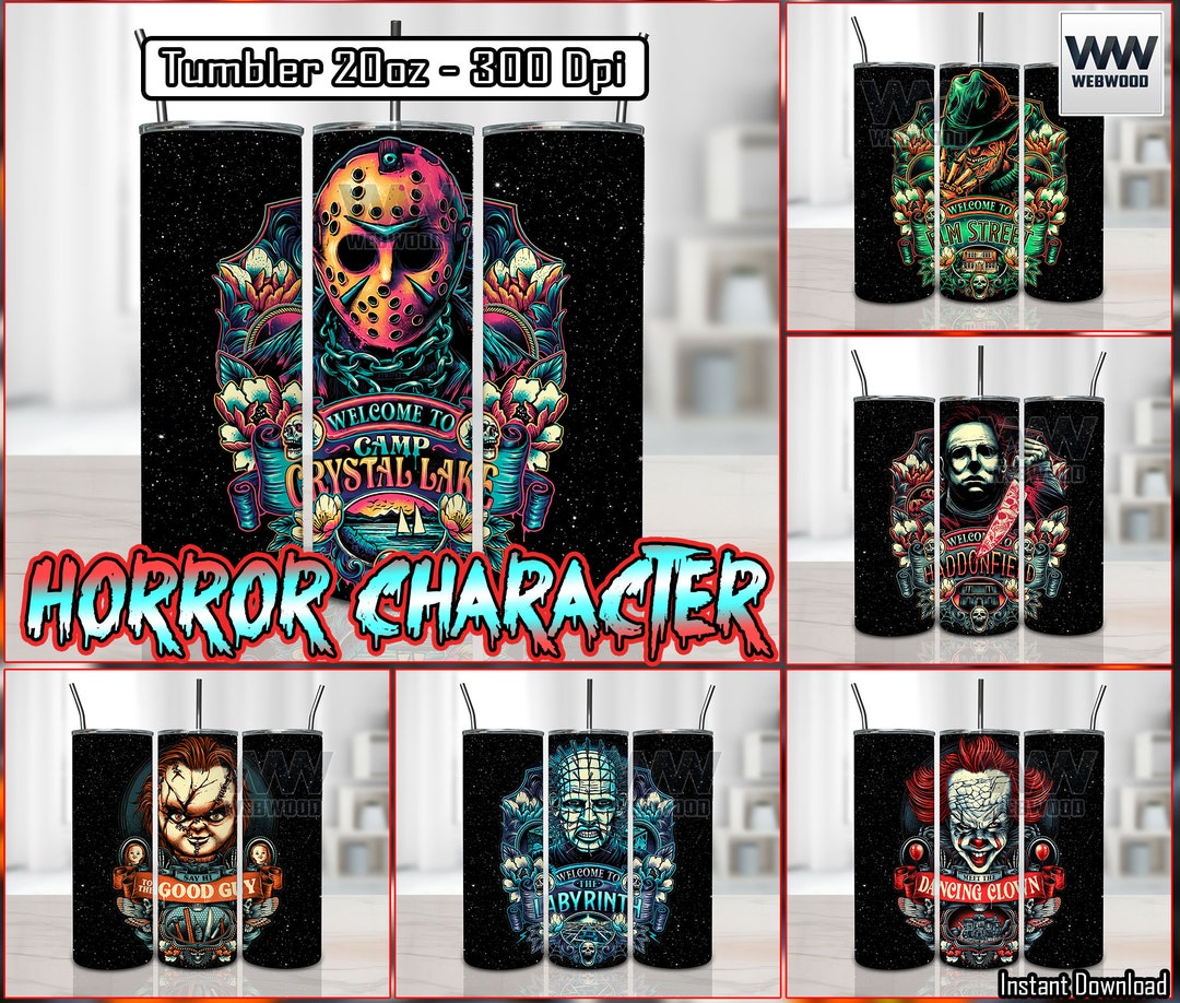 6 Designs Horror Character Png Bundle, Halloween 20oz Skinny Tumbler ...