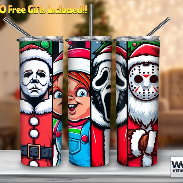 Horror Christmas 20oz Skinny Tumbler Sublimation Designs, Christmas Tumbler For Straight/Tapered Wrap Png, Instant Digital Download