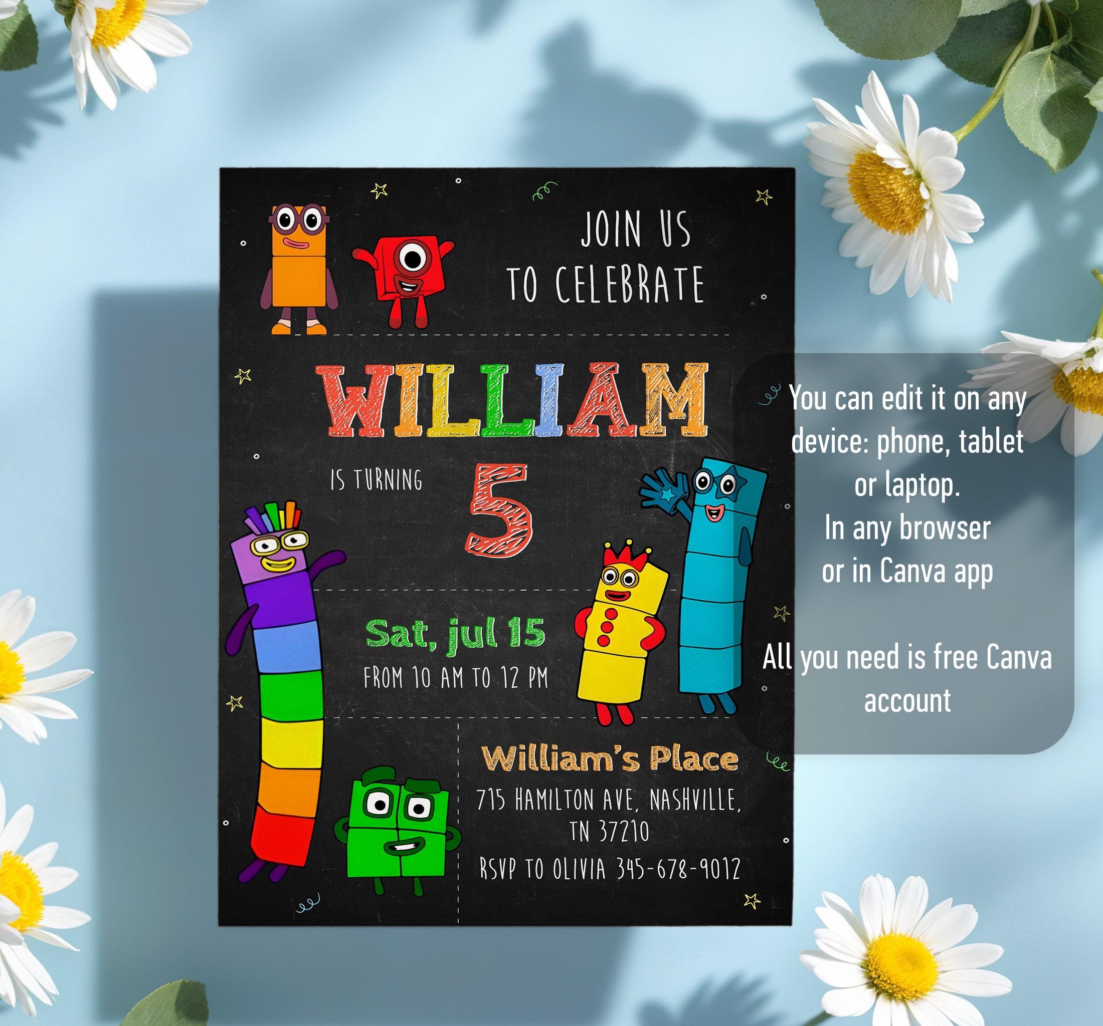 Numberblocks Birthday Invitation, Editable Printable Invitation ...