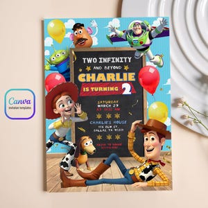 Invito Toy Story Woody, due infiniti oltre Invito modificabile, Invito di compleanno stampabile Toy Story, invito di compleanno per ragazzo e ragazza