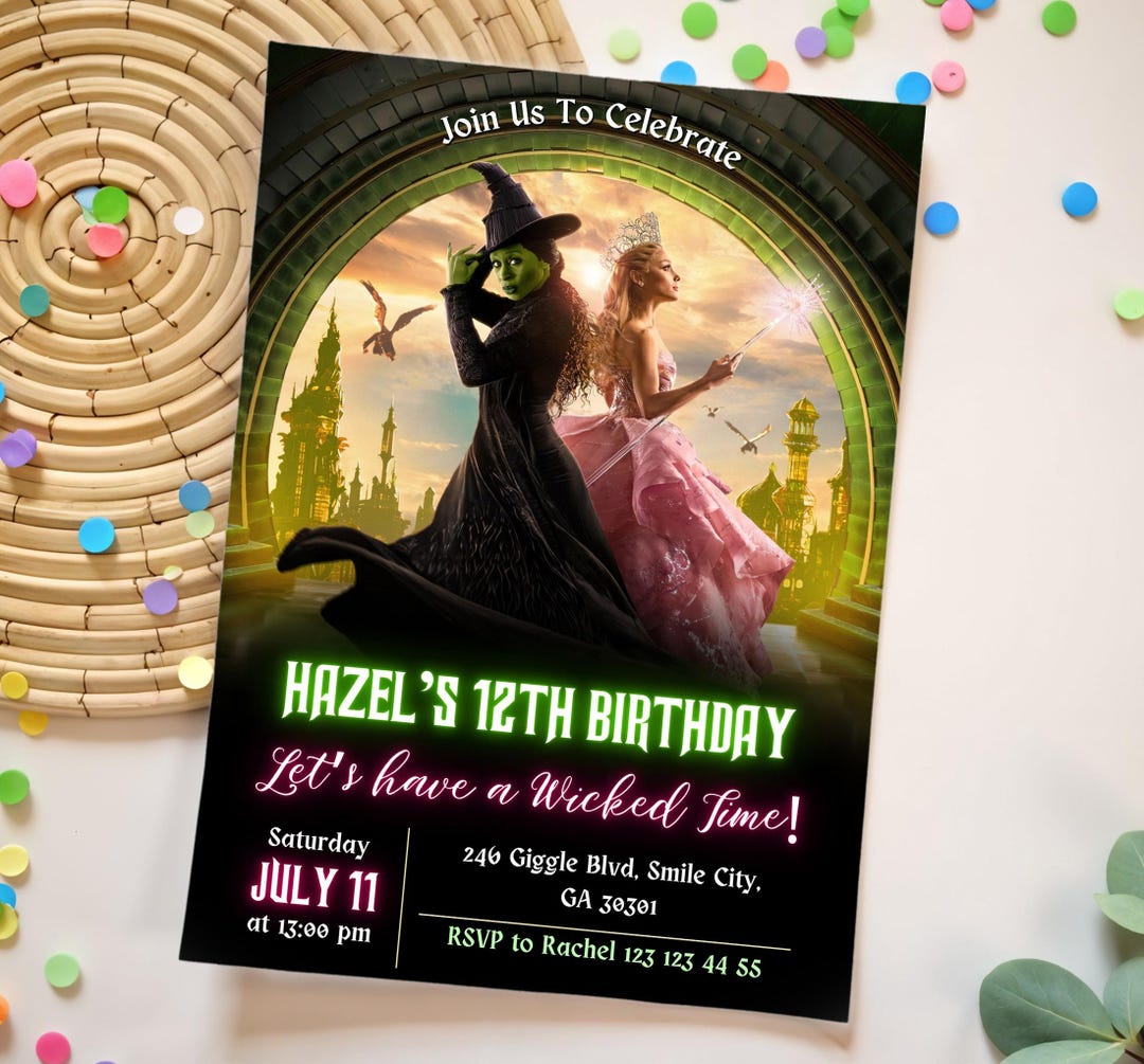 Downloadable Wicked Invitations Wicked Birthday Invitation, Editable Template, Glinda & Elphaba, Wicked ...