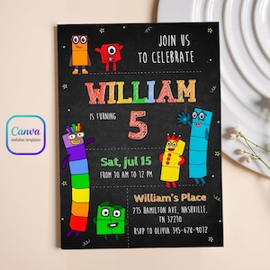 Numberblocks Birthday Invitation, Editable Printable Invitation, Numberblocks Birthday Party Invite, learn numbers first second party