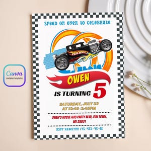 Cars birthday invitation, hot racing invite, wheels invitation, boy birthday party invitation template, printable editable evite