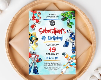 Printable Birthday Invitation, autobots boy birthday invite, editable rescue bots invitation, Instant Download | transformers birthday party