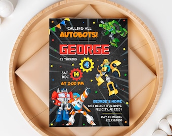 Printable Birthday Invitation, autobots boy birthday invite, editable rescue bots invitation, Instant Download | transformers birthday party