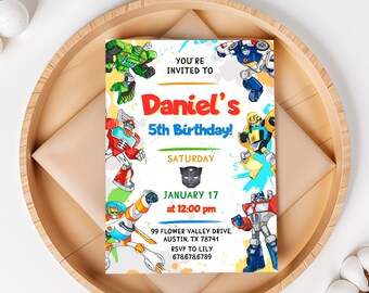 Printable Birthday Invitation, autobots boy birthday invite, editable rescue bots invitation, Instant Download | transformers birthday party