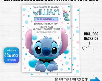 Printable editable Stitch invitation, Lilo and Stitch birthday invite, Stitch Party invite template, girl birthday, boy bday