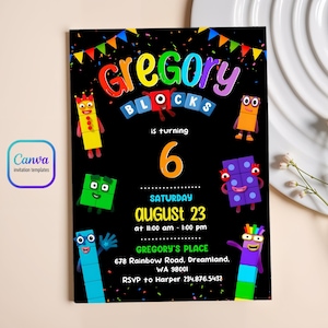 Numberblocks Birthday Invitation, Editable Printable Invitation, Numberblocks Birthday Party Invite, learn numbers first second party