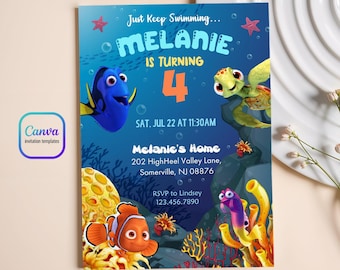 Printable boy birthday invitation, Nemo Birthday invite, editable invitation, instant download, Ocean Birthday Party