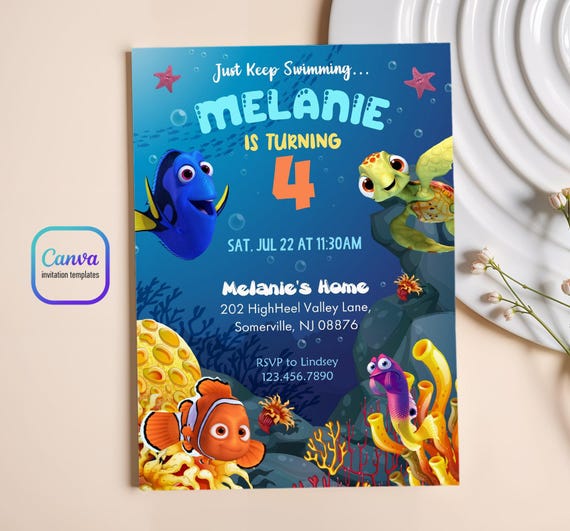 Printable boy birthday invitation, Nemo Birthday invite, editable invitation, instant download, Ocean Birthday Party