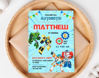 Printable Birthday Invitation, autobots boy birthday invite, editable rescue bots invitation, Instant Download | transformers birthday party
