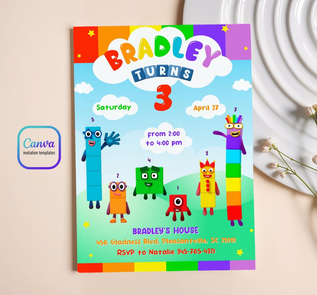 Invitación de cumpleaños de Numberblocks, invitación editable e ...