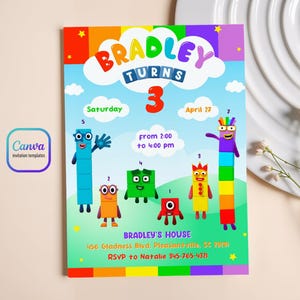 Numberblocks Birthday Invitation, Editable Printable Invitation, Numberblocks Birthday Party Invite, learn numbers first second party