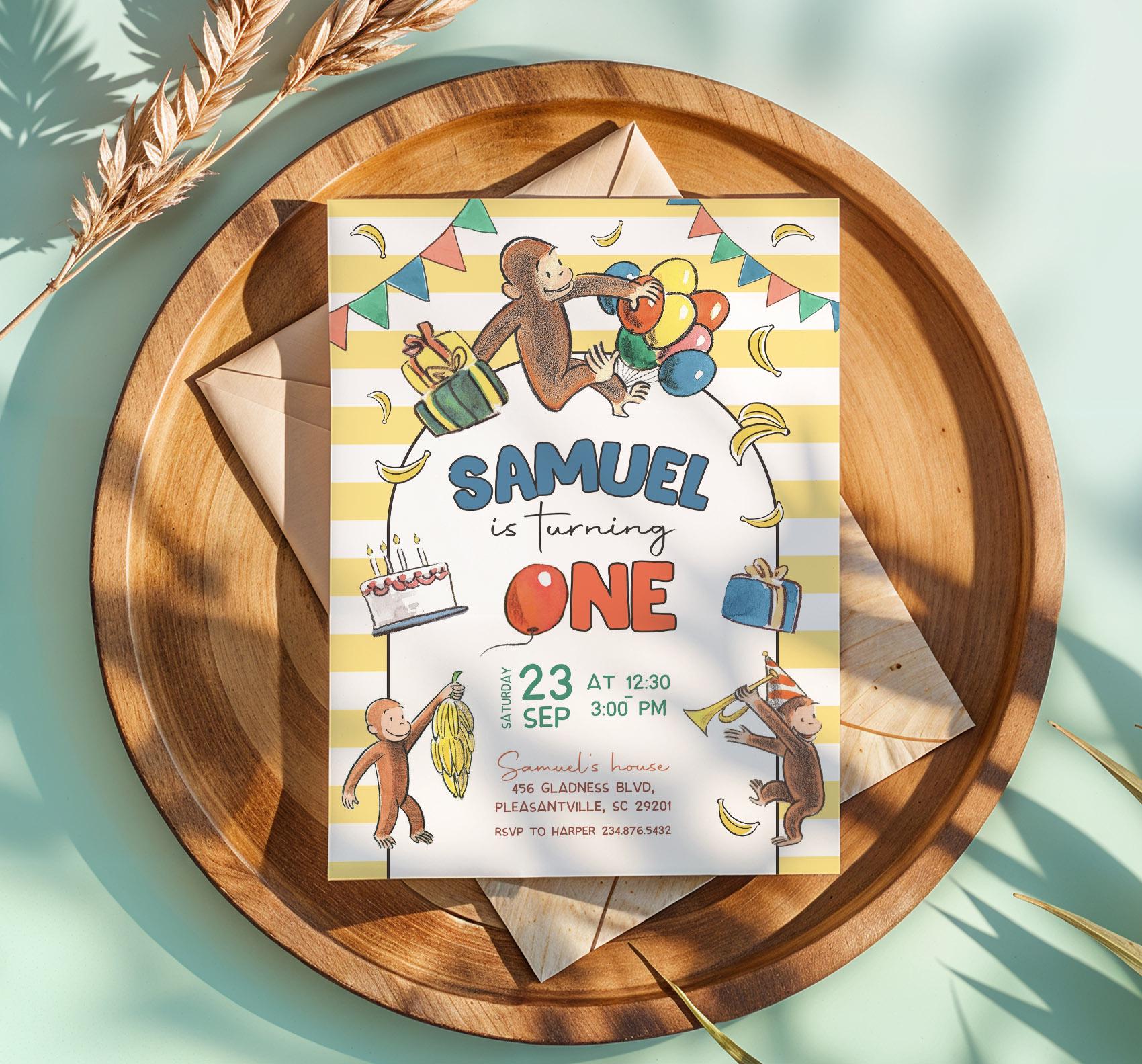 George Michael Invitation Curious George Birthday Invitation, Printable Monkey Invite, Ape Invite ...