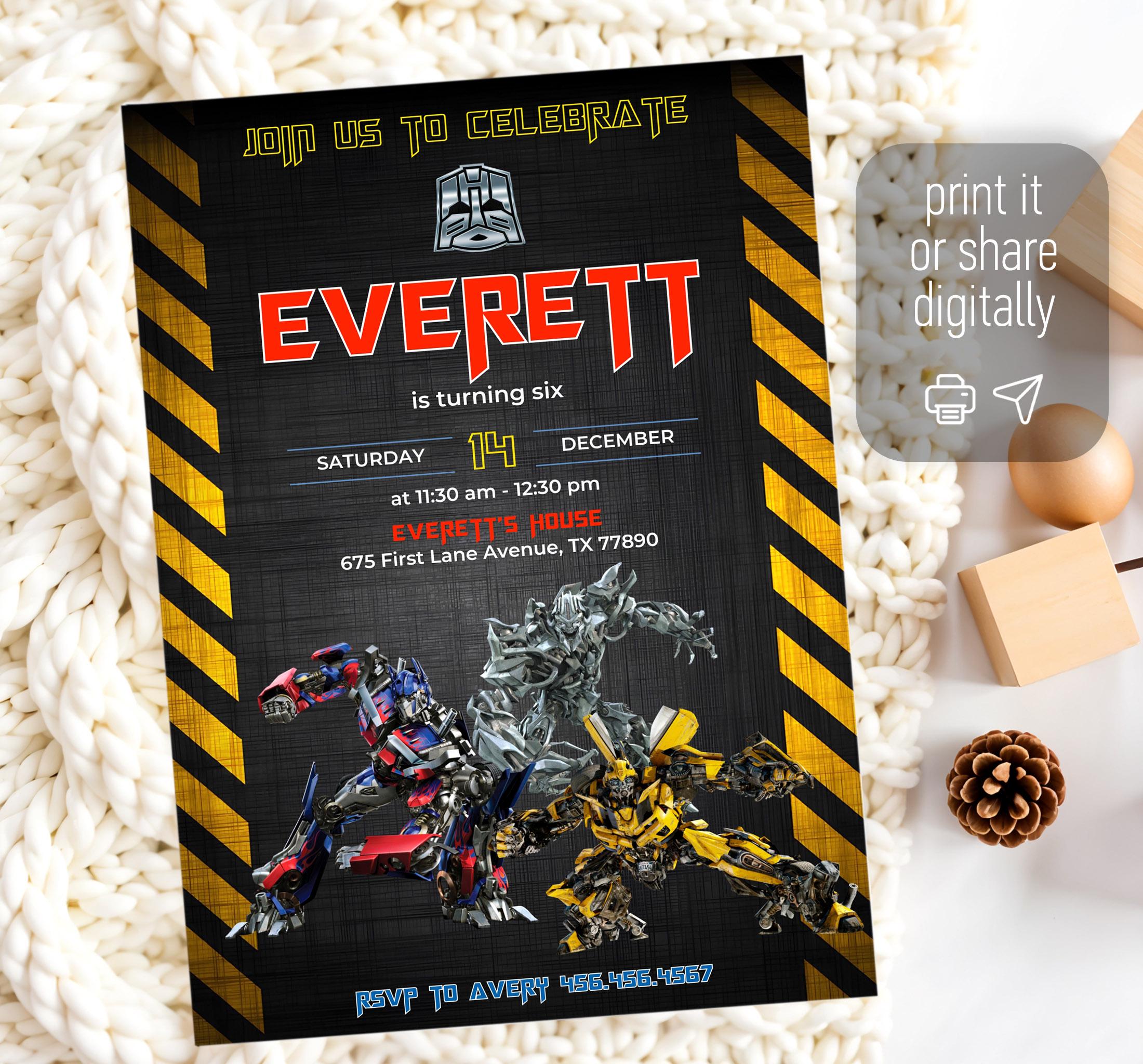 Printable Birthday Invitation, Autobots Boy Birthday Invite, Editable ...
