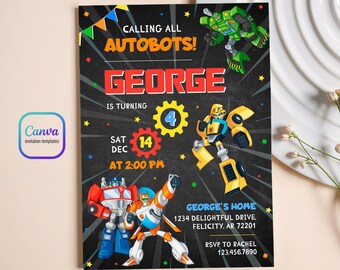 Printable Birthday Invitation, autobots boy birthday invite, editable rescue bots invitation, Instant Download | transformers birthday party