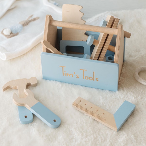 Personalized Pretend Play Tool Kit for Kids, Wooden Repair Tools, Gift for 3-4 years old