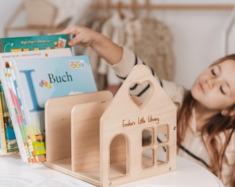 Kids Personalized Bookcase, Kids Nursery Book Storage, Wooden Book Holder, Portable Display Table Top Bookshelf