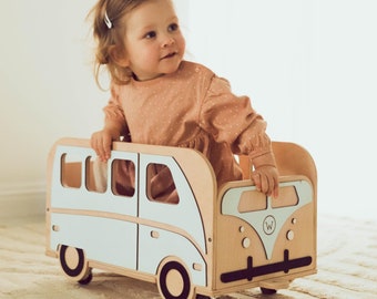 Organizador de juguetes personalizado, caja de juguetes con forma de camión de madera, almacenamiento para sala de juegos de guardería, muebles para niños pequeños, caja de almacenamiento con ruedas para habitación de niños, autobús vintage para niños