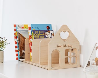 Personalized Wooden House Bookshelf: Nursery Book Storage, Kids Book Holder