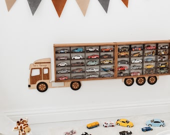 Personalized Toy Car Display Shelf – Wooden Truck Wall Rack – Boys Room Decor – Kids Car Organizer – Gift for Toddlers