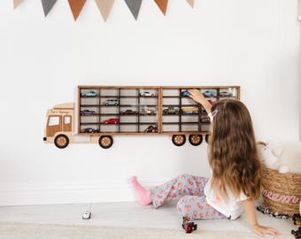 Personalized Wooden Truck Toy Car Display Shelf: Kids Room Decor