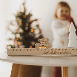 Personalized Christmas Advent Countdown with Car and Houses, Wooden Advent Festive for Kids