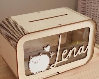 Alcancía de madera personalizada: nombre personalizado, hucha para niños