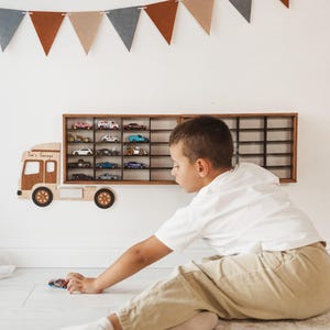 Custom Toy Car Display Shelf – Wooden Truck Wall Rack for Kids  Cars –  Toy Car Organizer – Gift for Boy Toddlers