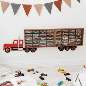 Wooden Toy Car Storage, Kids Car Truck Shelf with Name,Toy Car Display Rack, Kids Birthday Gift Idea,Wall Mounted Shelf,Toy Car Garage