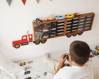 Estantería de pared para coches de juguete con nombre – Estantería de pared de madera para coches de juguete – Decoración para habitación infantil – Almacenamiento de coches de juguete - Regalo de cumpleaños para bebé niño