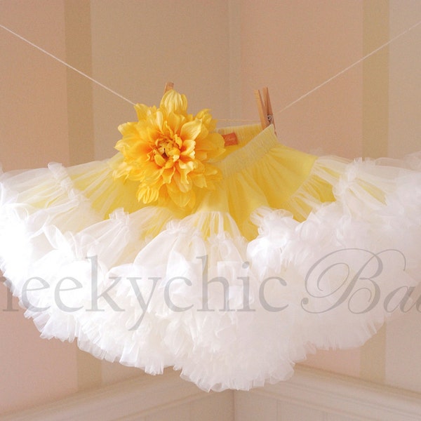Pettiskirt Yellow White Layered with Flower -by Cheeky Chic Baby