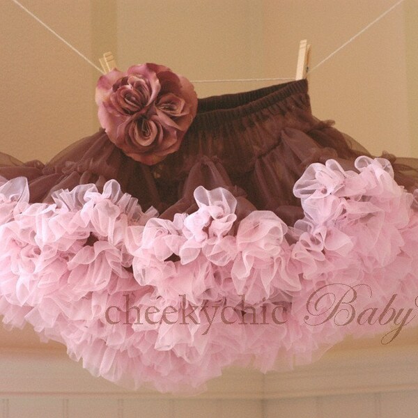 BLOOMING PETTI  by Cheeky Chic Baby - Chocolate Brown and Pink pettiskirt with flower