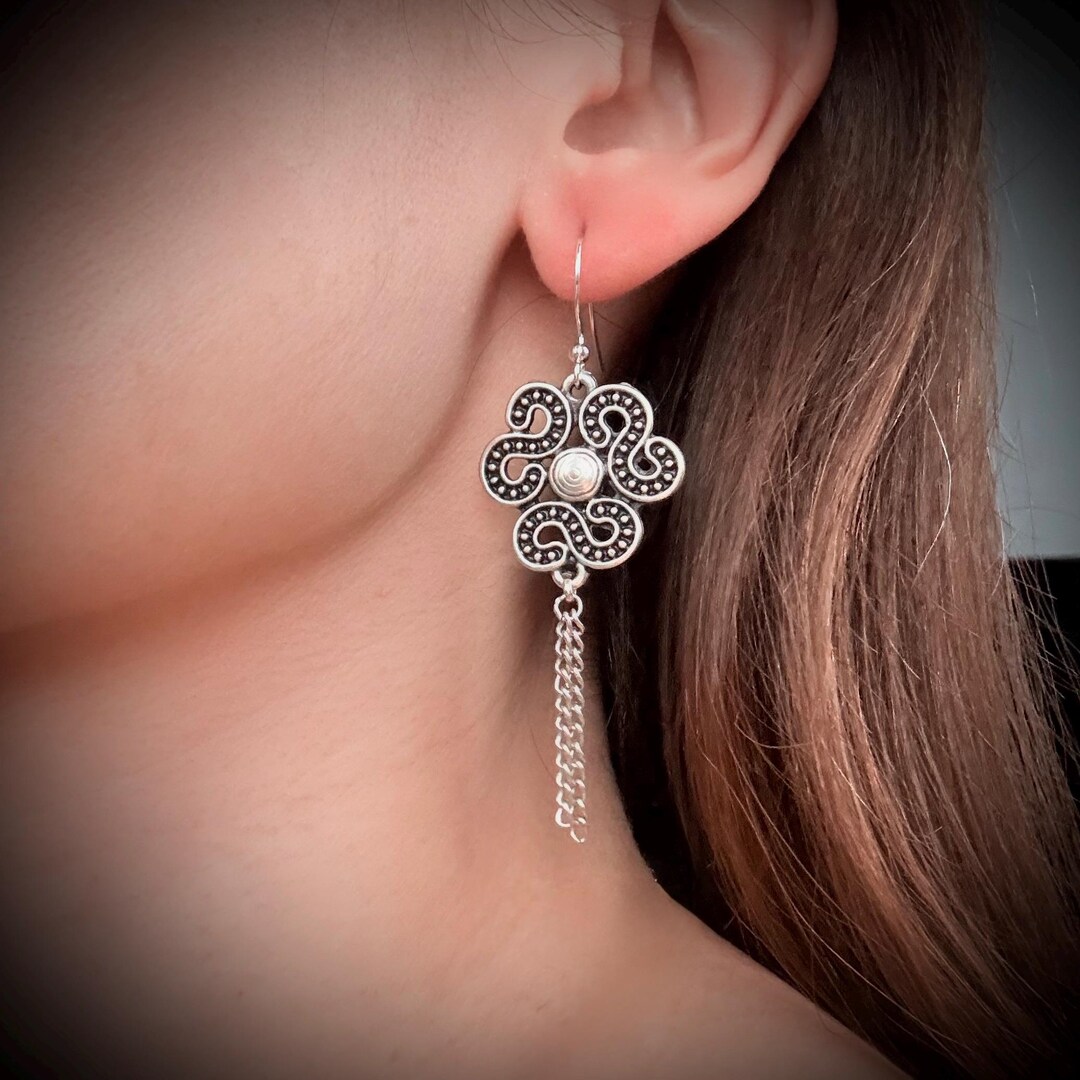 Boucles d'oreilles pendantes vintage en argent sterling avec