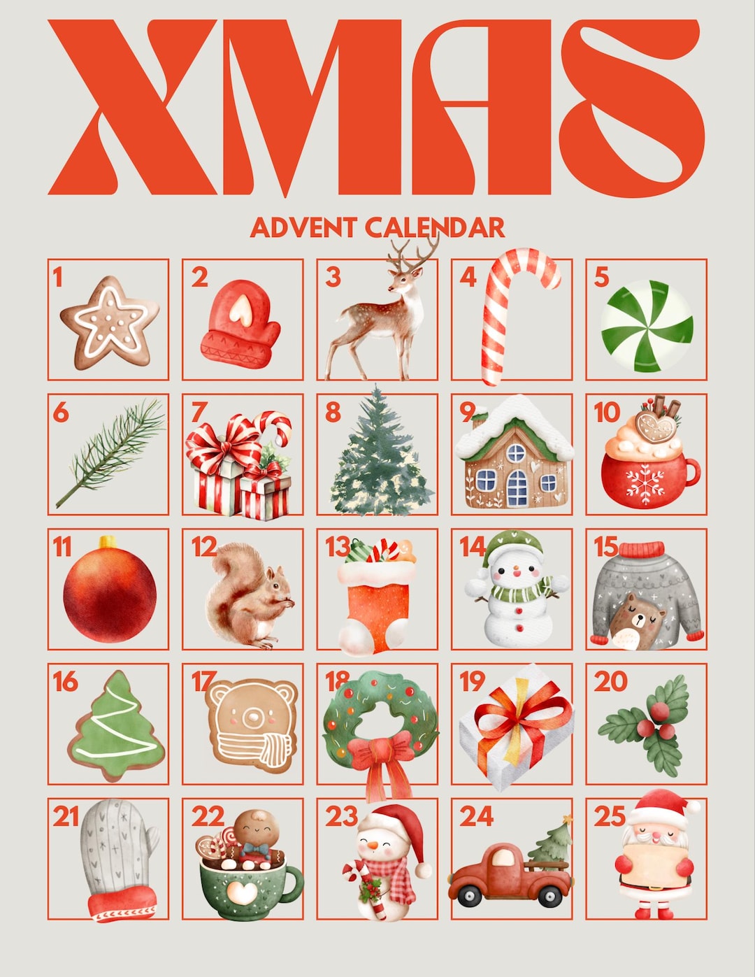 Printable Vintage Advent Calendar 2024 Holiday Countdown Calendar With ...