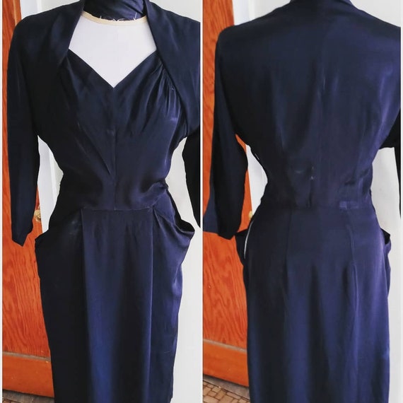 Vintage 40s Black Rayon Dress | High Style Mid-40s