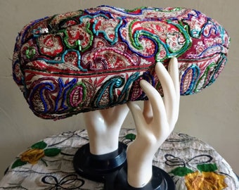RARE 30s Designer Handbag | Exceptional Printed Rayon and Hand Beaded Clutch from Lujean