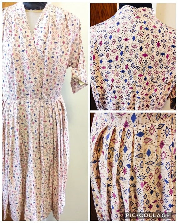 Vintage 50s Rayon Dress | Authentic Handmade 50s P