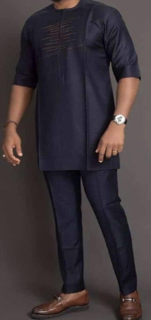 AY African men 2pc (pant with shirt) outfit in light blue main image 0
