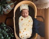 Burrito Taco Tortilla Newborn Swaddle & Beanie Set – Soft, Baby Swaddle Blanket Sack, Funny Gift for Baby Boys or Girls, Baby Shower Gift