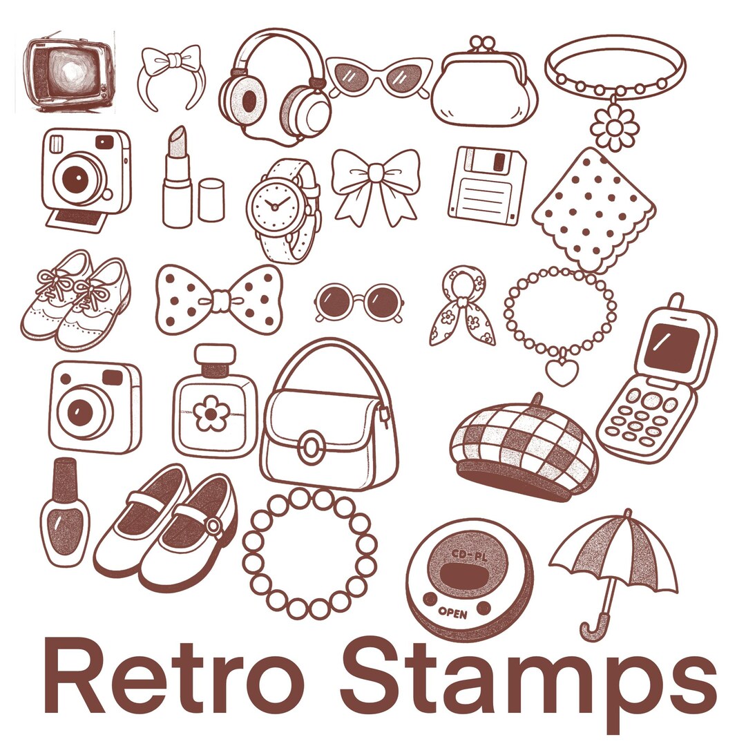 Retro Procreate Stamp Brushes 60s 70s Vintage Aesthetic Stamps for ...