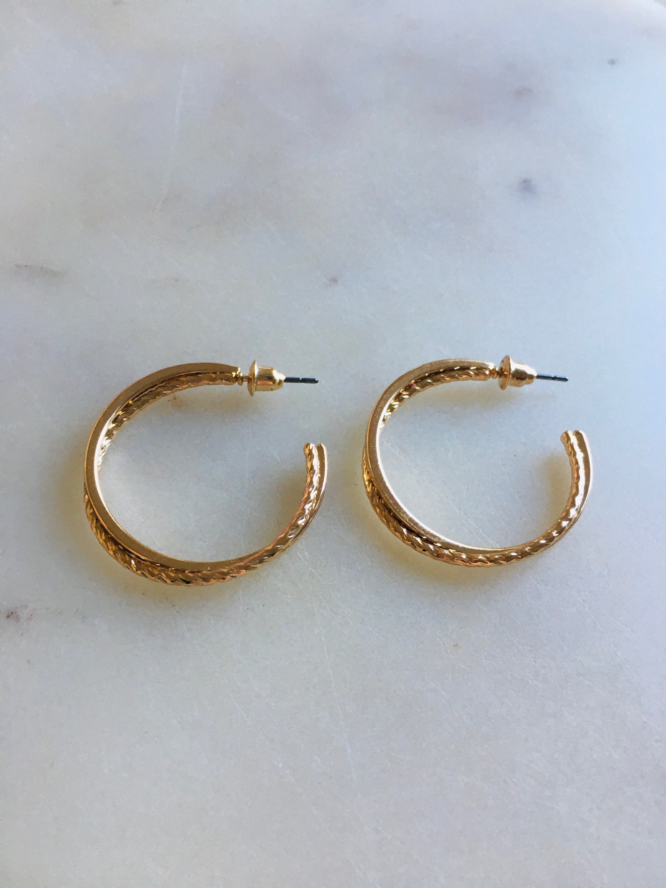 Gold twisted hoops/Double gold hoops/Twisted gold hoops/medium | Etsy