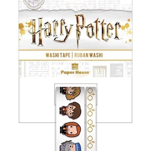 May include: Harry Potter washi tape featuring character illustrations and gold-colored glasses. The packaging includes the Harry Potter logo and the words "Washi Tape | Ruban Washi". The tape is from Paper House.