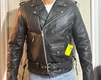 Leather Jacket - Classic Mens 100% Genuine Top Grain Cowhide Leather