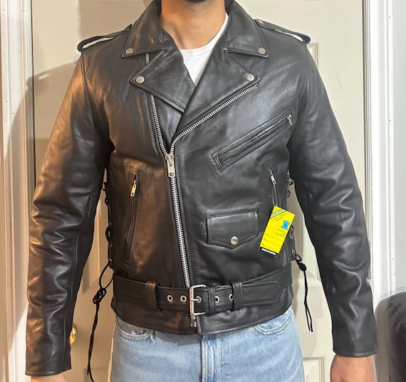Leather Jacket - Classic Mens 100% Genuine Top Grain Cowhide Leather