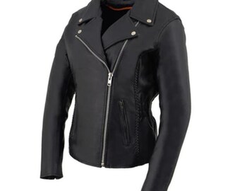 Leather Jacket - Classic Ladies 100% Genuine Top Grain Cowhide Leather