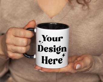 11oz Coffee Mug Mockup: Cozy Black Handle (JPG)