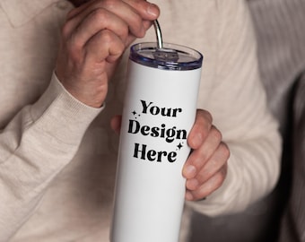 Custom 20oz Skinny Tumbler with Straw, Personalized Stainless Steel Tumbler